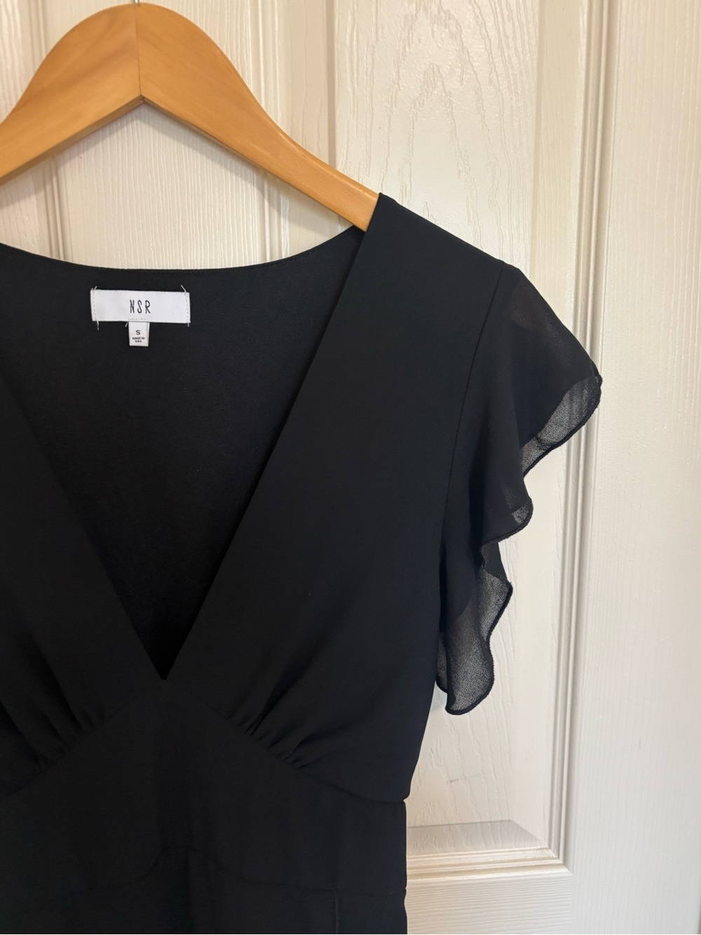NSR Black V-Neck Flutter Sleeve Maxi Dress - Size Small - Picture 6 of 7